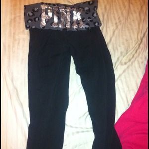 Black , leopard bling crop yoga pant.