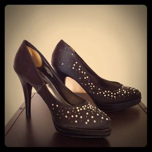 Rhinestone Silk Black Stilettos