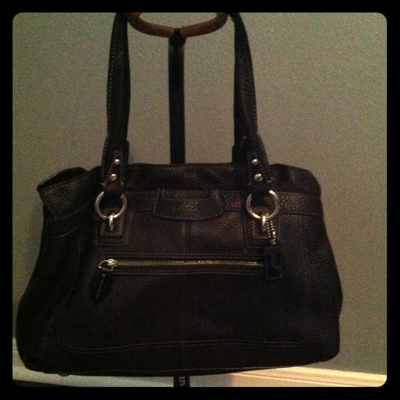 Authentic large black leather Coach handbag