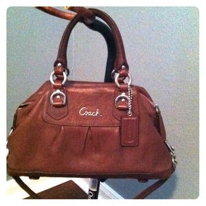 Authentic Coach satchel handbag in brown leather