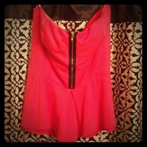 Orange Peplum Top- Strapless