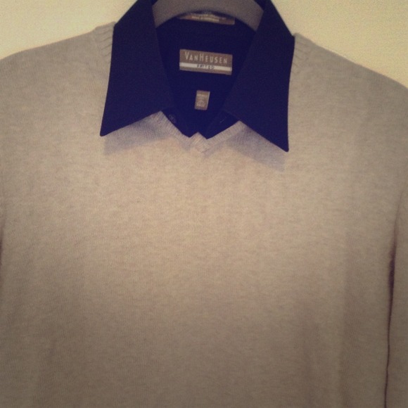 Merona Sweater and black Van Heusen dress shirt.