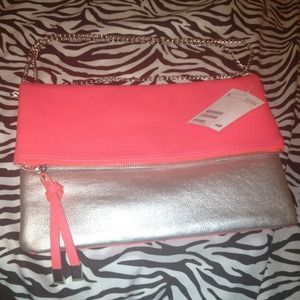 Hot pink/ Silver clutch