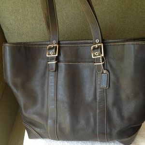 Coach black leather LARGE tote