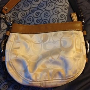White and tan coach purse