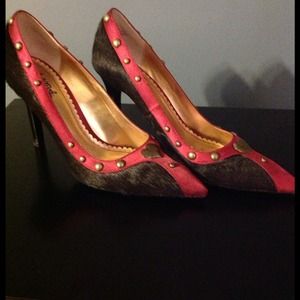 Pink and brown pumps /pony hair