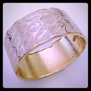 White Enamel and 18K Gold Plated Hinged Bracelet