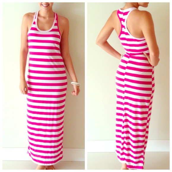 SOLDinBUNDLE  Barbie Pink & White Striped Maxi Dre