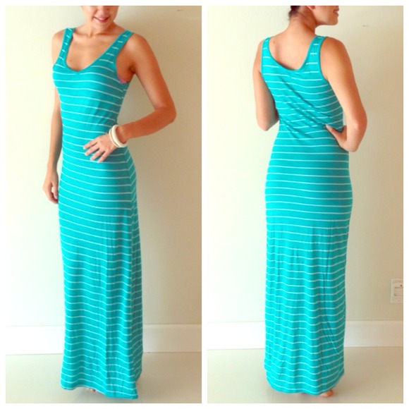 Dresses & Skirts - Gorgeous Striped Turquoise White Maxi Dress