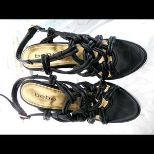 Bebe black braided wedge shoes