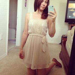 Beige Summer Dress with Lace