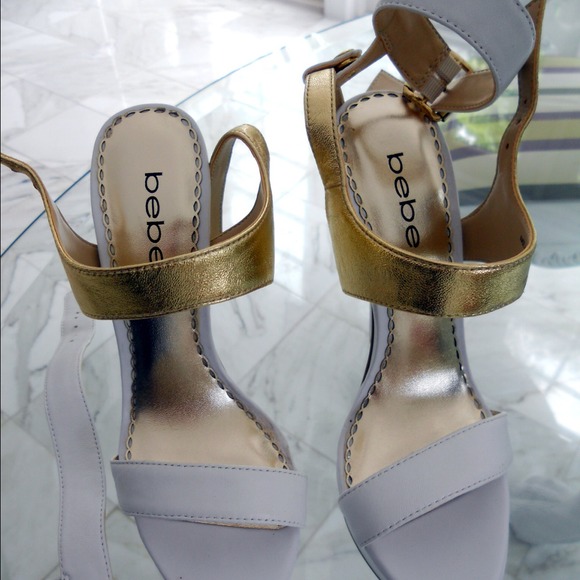 Bebe Gold and White High heel shoes