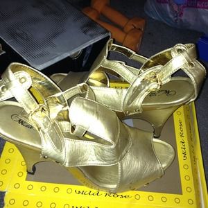 Gold wedge heels