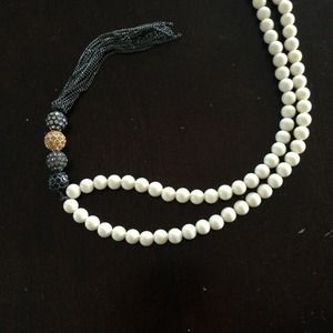 Stella & Dot white beaded tassel long necklace