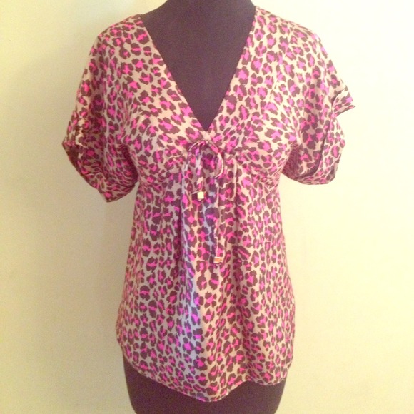 MICHAEL by Michael Kors pink leopard blouse.