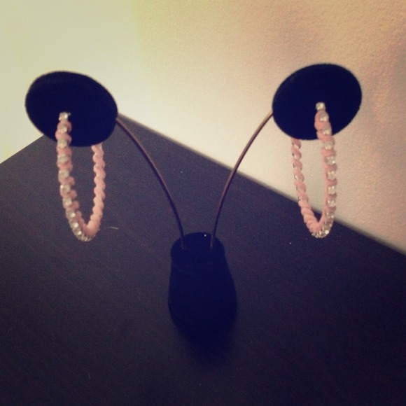 Pink and rhinestone hoop earrings