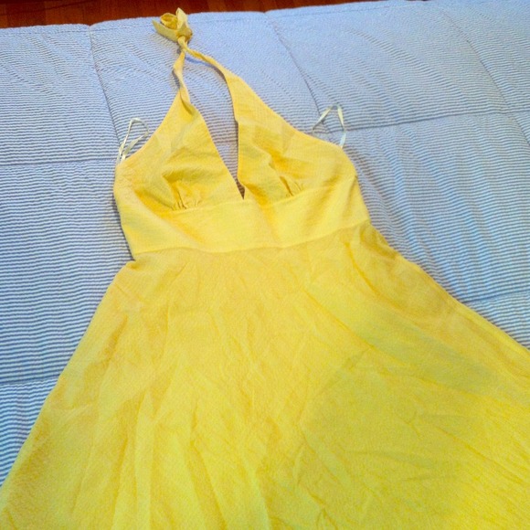 Jcrew yellow seersucker halter dress size 12