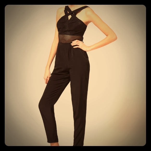 ASOS Jumpsuit With Mesh Panel Detail- Black