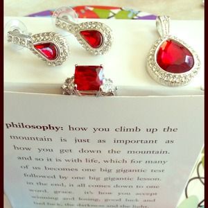 SOLD. 4 PC Rubies N diamonds faux cocktail set. TY
