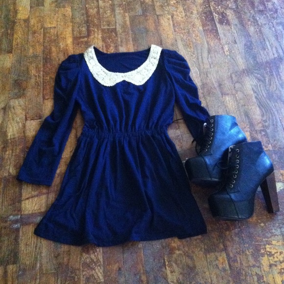 navy blue Peter Pan collar mini dress