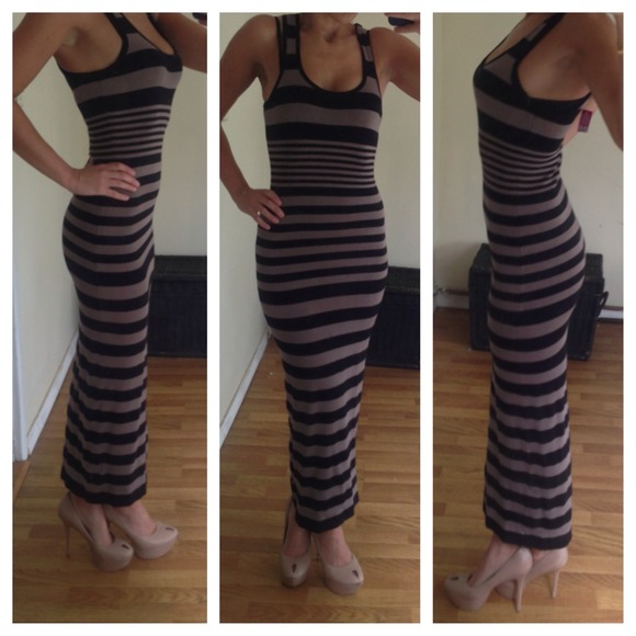 bebe Dresses & Skirts - 2b bebe stripe maxi tank cut out tight dress M NEW