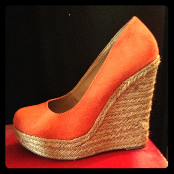Orange wedge shoes