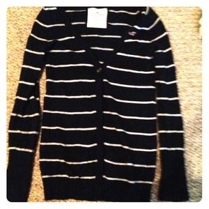 Navy blue and white stripped hollister sweater