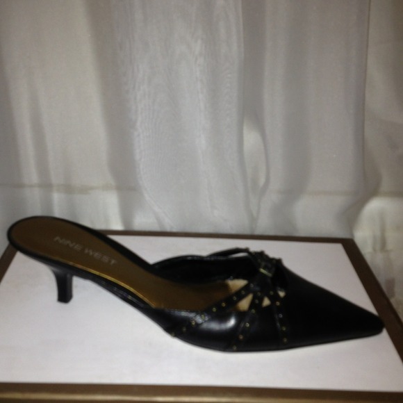 Dark brown kitten heels with studs