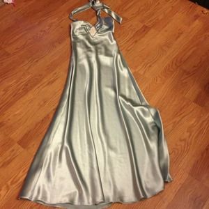 Sea foam green satin halter dress