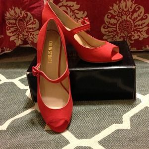 Collin Stewart Coral peep toe Mary Janes