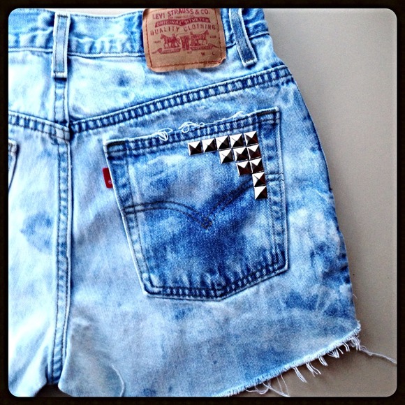 High Waisted Acid Wash Studded Shorts