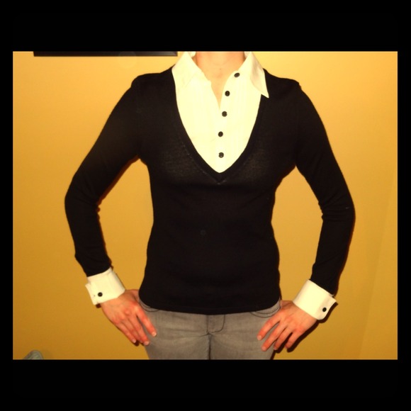 Black & white tuxedo look sweater