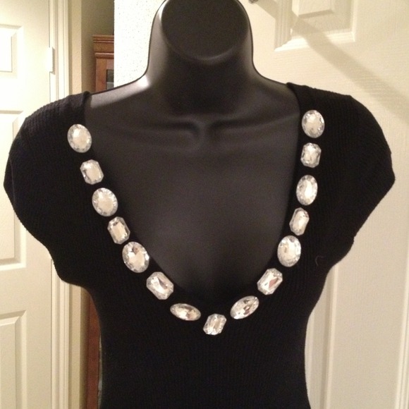 SOLD Jeweled Black Knit Top