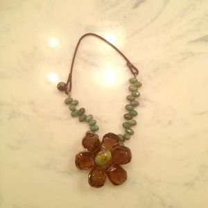 Big flower statement jade and jewel necklace
