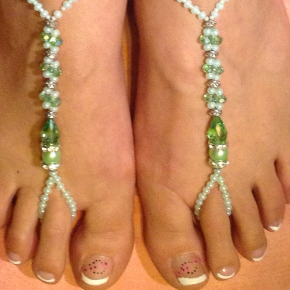 green glass beaded barefoot sandals foot jewelry