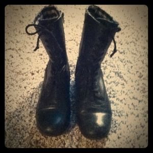Black tie up combat boots