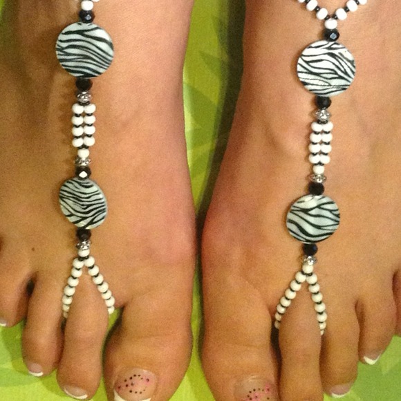 Wild zebra handmade beaded foot jewelry sandals