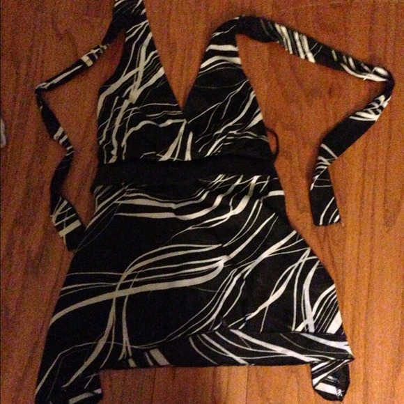 Black and white stripped sheer halter top
