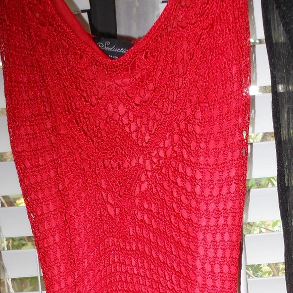 REDUCED Brilliant Red Crochet Dress/Long Tank - Picture 2 of 3