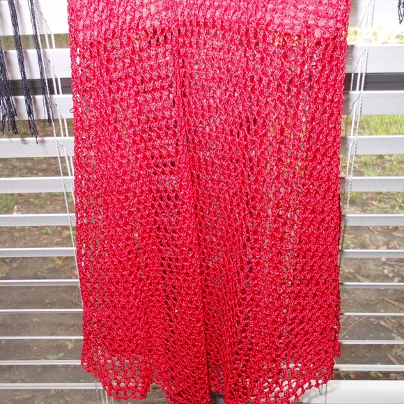 REDUCED Brilliant Red Crochet Dress/Long Tank - Picture 3 of 3