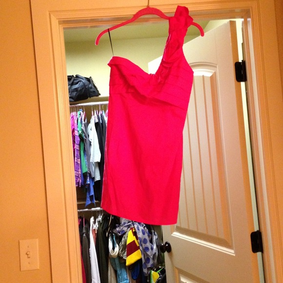 Sold. Hot pink one-shoulder dress
