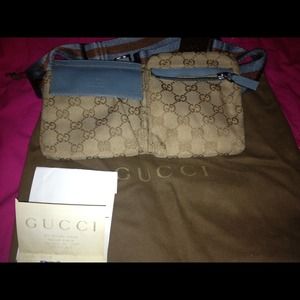 Monogram Waist bag in tan & baby blue