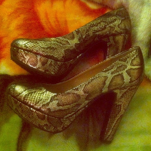 Gold snake print high heels
