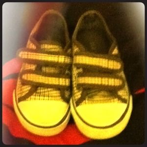 Brown and tan sneakers