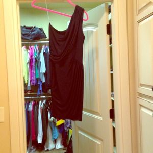 Sold. Navy draped one shoulder dress.