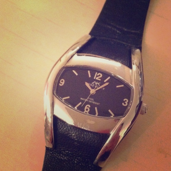 Black Leather Anne Klein Watch