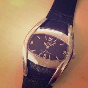 Black Leather Anne Klein Watch