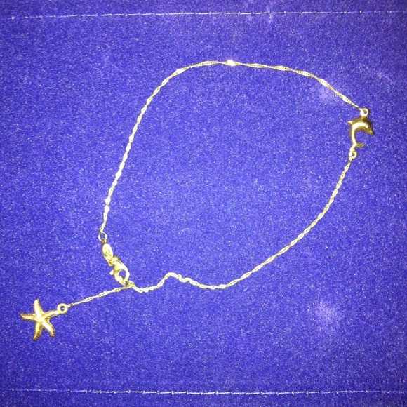 14K Yellow Gold Anklet with Starfish and Dolphin