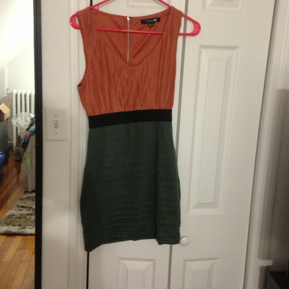 Peach and green dress.