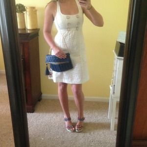 *Classy White Dress With Gold Buttons and Pockets*